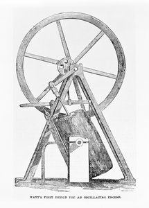 Premier design de Watts pour une machine oscillante, page 35 de The Illustrated London News, 5 juillet 1851 - English School