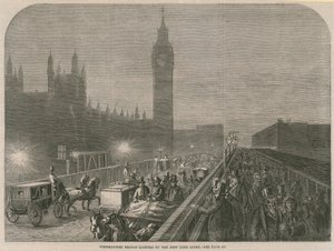 Pont de Westminster éclairé par la nouvelle lumière à chaux