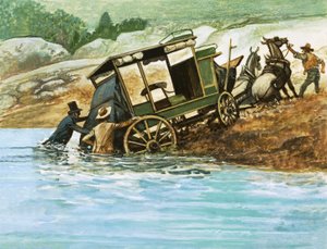 Quand les rivières devaient être traversées à gué, les passagers descendaient et aidaient à pousser la diligence