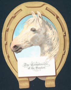 Cheval blanc et fer à cheval, Carte de Noël