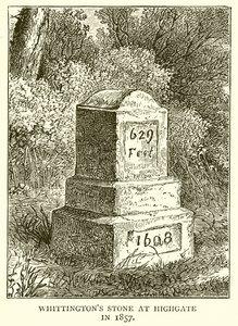 La pierre de Whittington à Highgate en 1857 - English School