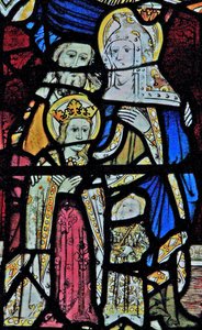 Fenêtre Ew représentant Sainte Anne, Joachim, la Vierge Marie et l