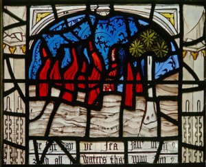 Fenêtre N3 représentant les Quinze Derniers Jours du Monde (la fenêtre du Pryke de Conscience) : la mer prend feu