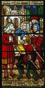 Fenêtre SaEw représentant une scène de la légende de Saint Nicolas : les voleurs rendent le trésor qu