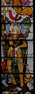 Fenêtre Ww représentant une scène du Jugement dernier : Saint Michel et autres détails