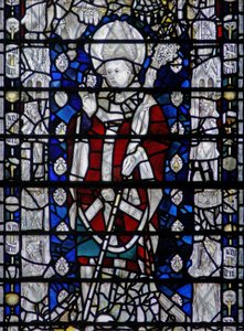 Fenêtre w6 représentant Saint Nicolas ; bordure avec des figures