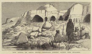 Avec le général Sir Samuel Browne, remarquables cavernes bouddhistes près de Jellalabad - English School