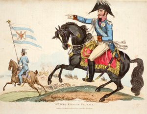Wm Fred. Roi de Prusse, publié par Richard Evans, gravé par Romney, illustration de An Historical Account of the Battle of Waterloo par William Mudford, 1816 - English School