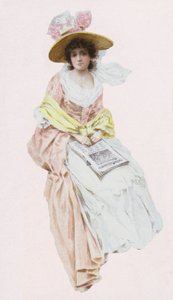 Femme en robe victorienne ou édouardienne lisant un journal