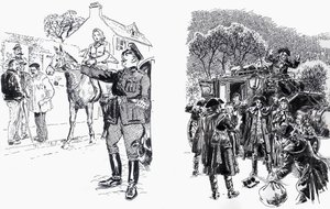 Femme à cheval avec officier et bandits de grand chemin - English School