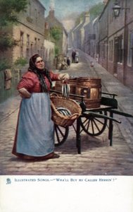 Femme vendant du hareng depuis une charrette