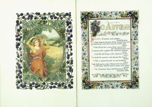 Femme avec le panier de récolte (verso) et manuscrit enluminé avec des vers de 
