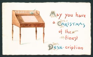 Bureau en bois, carte de Noël