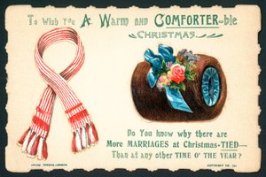 Écharpe en laine et manchon en fourrure, carte de Noël