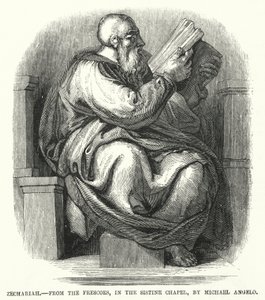 Zacharie, des fresques de la Chapelle Sixtine, par Michel-Ange (gravure) - English School