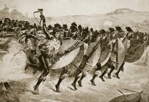 Les Zoulous avançant pour attaquer à Kambula Hill, 29 mars 1879