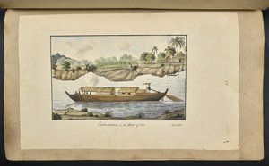 Un bateau sur la rivière Solo (Surakarta, Java central). 4 février 1817. Inscrit sur le devant à l
