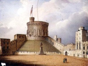 Plaque de Worcester représentant la Tour Ronde, Château de Windsor, une d
