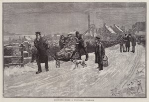 Un mineur de charbon blessé au travail ramené chez lui (lithographie) - Enoch Ward