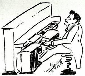 Autocaricature du chanteur lyrique Enrico Caruso au pianola - Enrico Caruso
