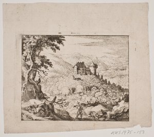 Paysage montagneux avec un château et un randonneur - Erasmus Sigismund Resch