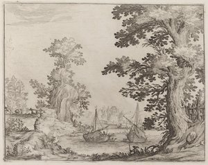 Paysage et rivière avec navires ancrés