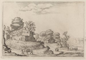 Paysage rustique avec paysans et chevaux - Ercole Bazicaluva