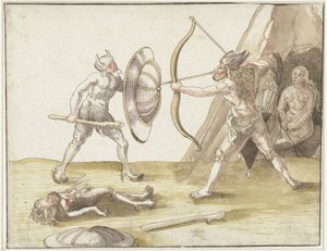 Combat entre deux hommes sauvages - Erhard Schon