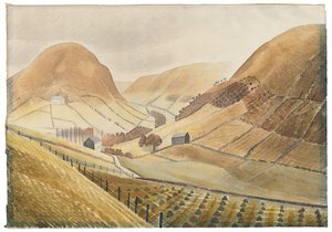 Gerbes de maïs et fermes - Hill Farm, Capel-y-ffin, Pays de Galles, 1938 - Eric Ravilious