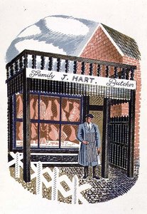 La boucherie, imprimée par la Curwen Press, de High Street, par J.M. Richards, publiée par Country Life, 1938 (ensemble de 24) - Eric Ravilious
