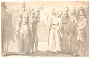 Scène figurative avec un homme saint et cornu parmi des soldats romains - Erik Pauelsen