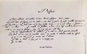 Page de préface manuscrite de partition avec dessins - Erik Satie