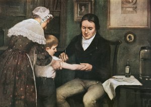 Dr Edward Jenner (1749-1823) effectuant sa première vaccination contre la variole sur James Phipps, garçon de huit ans, le 14 mai