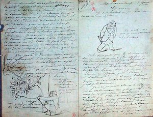 Lettre illustrée à Paul Verlaine (1844-96), 3 mars 1881 (stylo et encre sur papier)