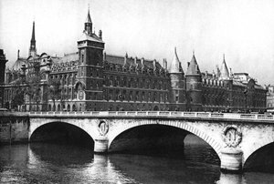 Vue des Palais de Justice et du Pont Neuf depuis la Seine, Paris