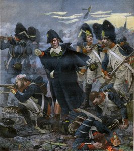 Général Pierre Cambronne (1770-1842) aux côtés de ses troupes à la bataille de Waterloo - gravure d