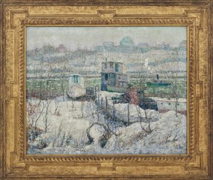 Hangar à bateaux, hiver, Harlem River, vers 1916
