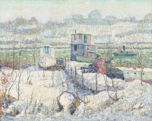 Hangar à bateaux, hiver, Harlem River, vers 1916