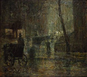Wet Night, Gramercy Park (After Rain, Nocturne) - Ernest Lawson