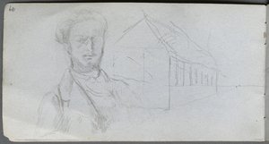 Carnet de croquis, page 99 : Étude de figure, bâtiment - Ernest Meissonier