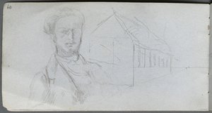 Carnet de croquis, page 99 : Étude de figure, bâtiment - Jean Louis Ernest Meissonier