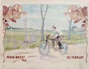 Charles Terront participant à la première course cycliste de longue distance en 1891, entre Paris et Brest - Ernest Montaut