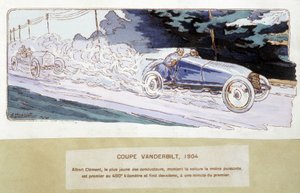 Course : la Coupe Vanderbilt en 1904 - dessin par Ernest Montaut (1878-1909)