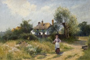Paysage avec Femme de Cottage, fin 19ème-20ème siècle - Ernest Walbourn