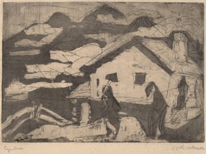 Chalets alpins dans le brouillard, 1920