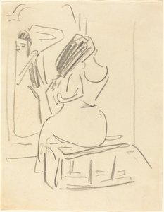 Une Femme se Peignant les Cheveux devant un Miroir