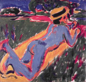 Nu bleu allongé avec un chapeau de paille, 1908