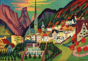 Davos avec église. Davos en été