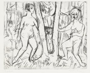 Filles jouant dans la forêt