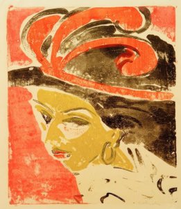Tête de cocotte avec chapeau à plumes